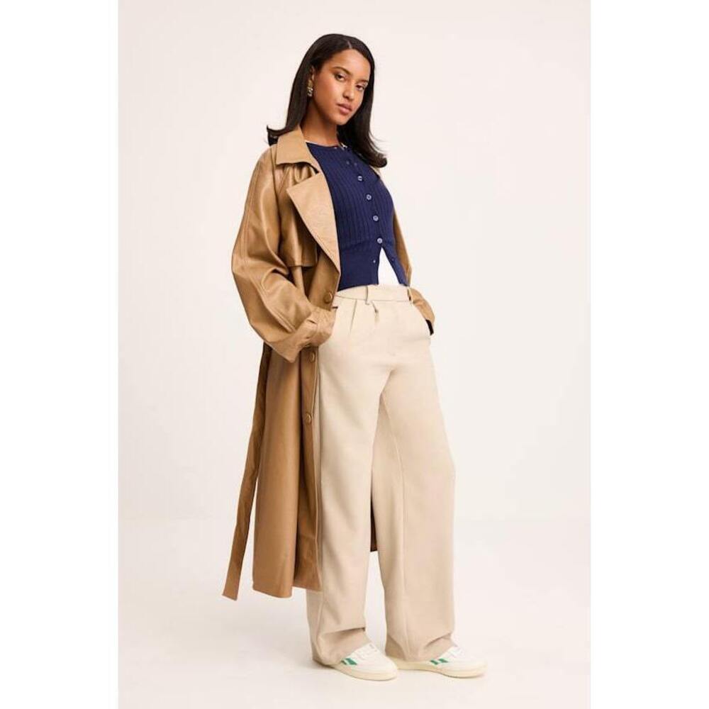 Lulus Seasonally Posh Tan Vegan Leather Trench Coat Brown - Size M